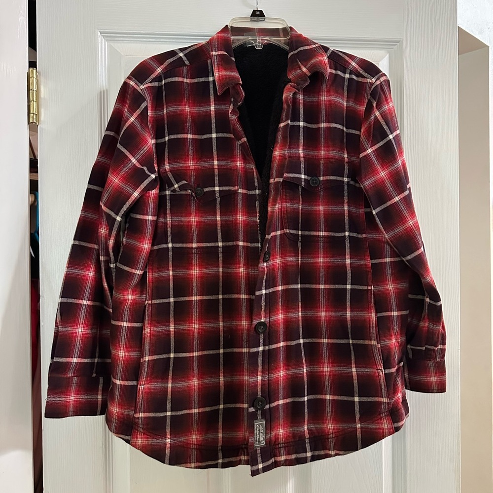 Cozy red flannel shirt jacket in size medium